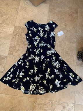 Ralph Lauren Black Dress with Yellow and White Floral Print